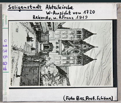 Vorschaubild Seligenstadt: Einhardtsbasilika, Westansicht, Rekonstruktion A. Franz 1919 